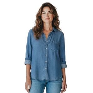 Anthropologie Cloth & Stone Soft Tencel Reverse Pocket Denim Button Shirt XS